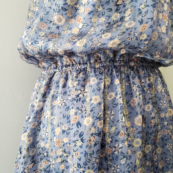 Joie Makana D Metallic Silk Dress Floral Halter Periwinkle Women Small - Picture 8 of 12